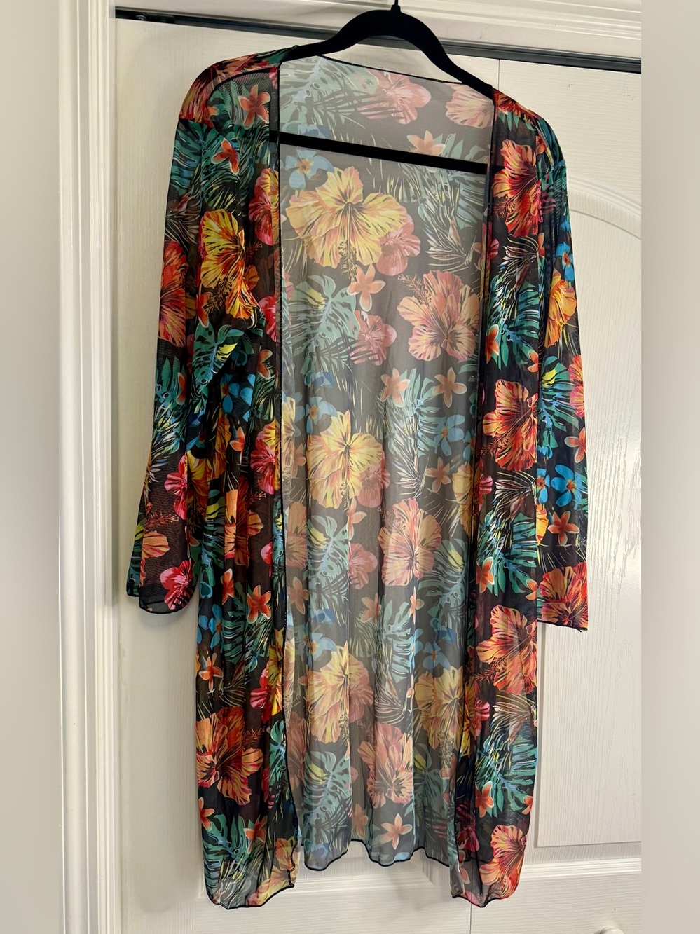 🌸S162 - Floral Sheer Swimsuit Coverup Kimono in Black & Multicolor